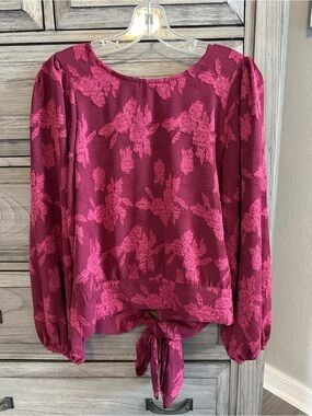 Daytrip Burgundy Floral Tie-Front Blouse